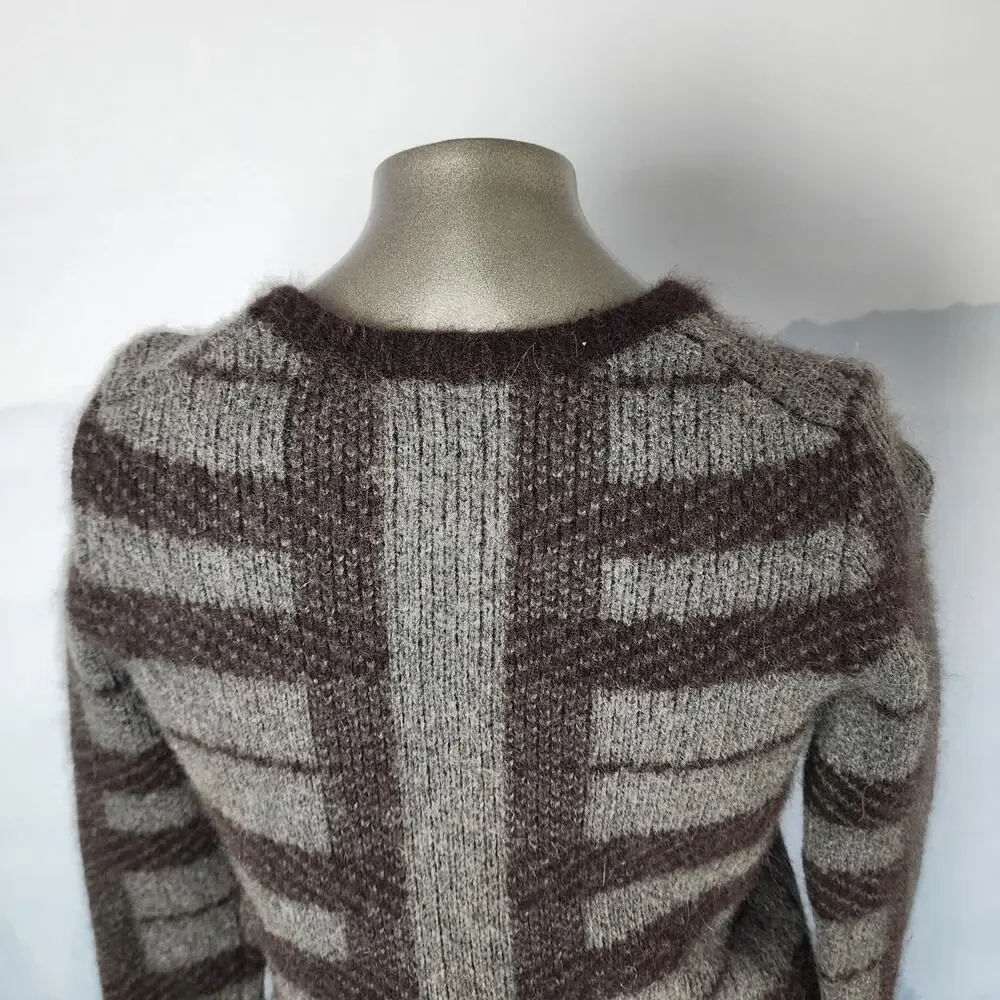 Ann Taylor Rabbit Hair Alpaca Wool Striped Crew Neck Sweater | Women's Medium